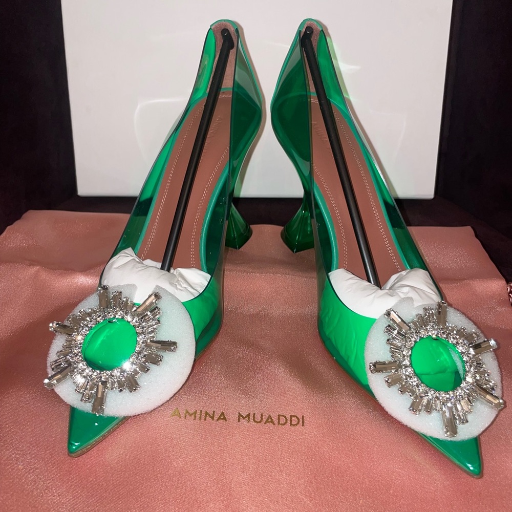 Amina muaddi begum pump pvc emerald green